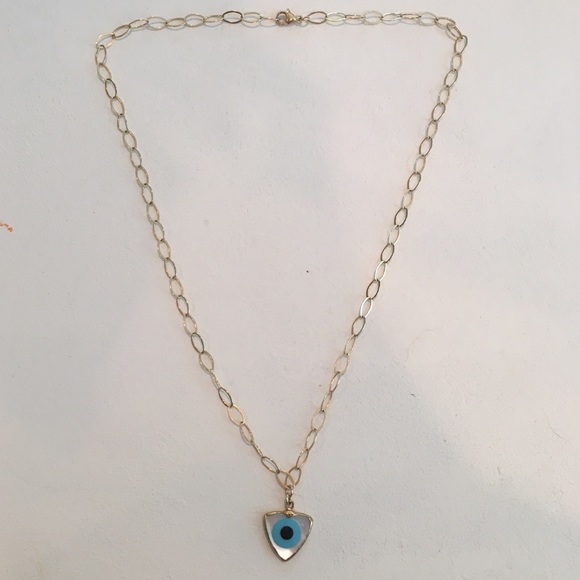 Gold chain necklace with blue eye. - Picture 2 of 7